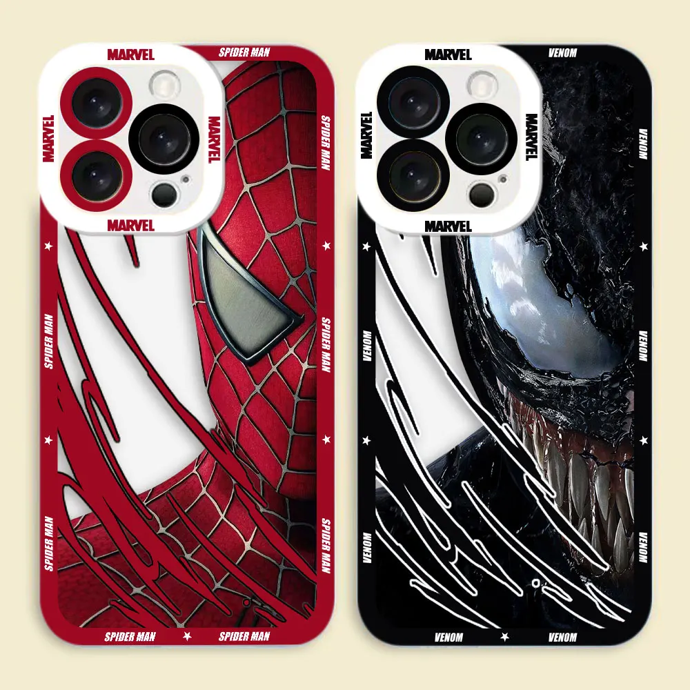 

Marvel SpiderMan Deadpool Venom Cover Clear Phone Case For iPhone Apple 15 14 12 13 11 16 8 7 6S SE Plus X XR XS Max Case Funda