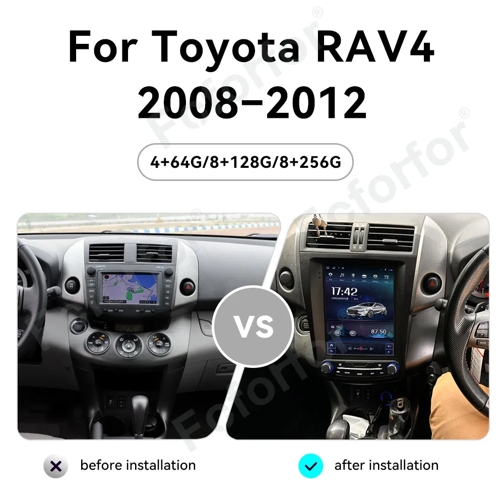 10.4 Inch Vertical Screen Car Radio For Toyota RAV4 2008-2012 Android 13 Multimedia Player CarPlay GPS Navigation Heat Unit