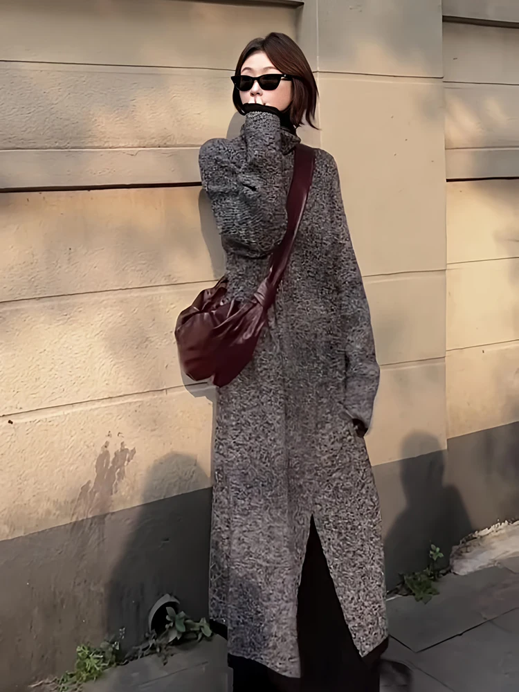 

ay High Collar Long Knitted Outerwear Women's Faionable Korean Sle Autumn Winter New Sle Sweater Coat G62028