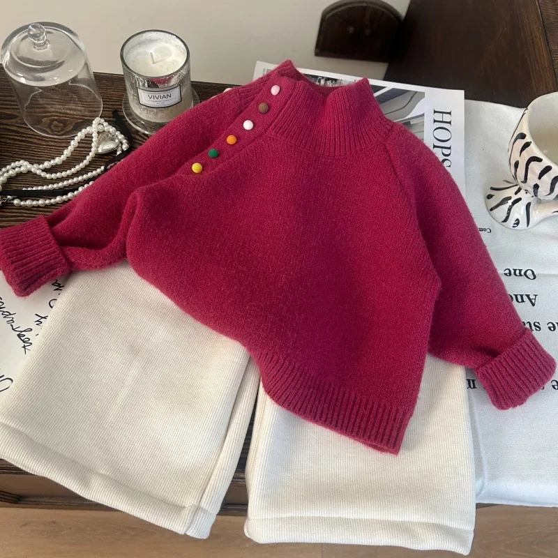 طفل فتاة 2 قطعة دعوى شتاء جديد ملون رقيق الكرة رشاقته الدافئة الاطفال الفتيات سترة بلون الصوف الرضع طفل الفتيات بانت