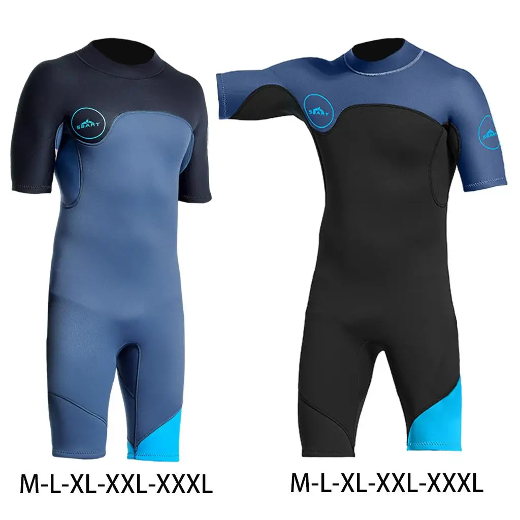 Mens 2mm Shorty Rubber Wetsuit, Keep Warm Diving Suit Back Zip Wetsuit for