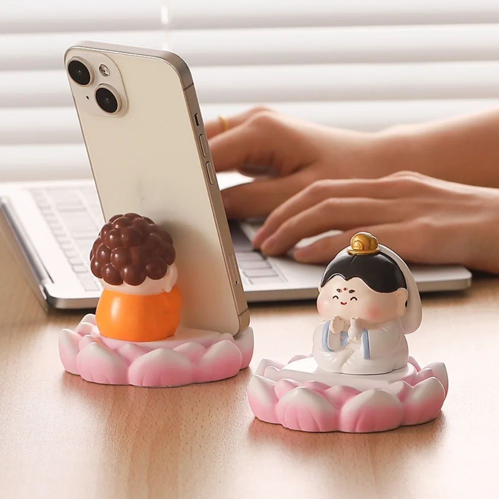 Bodhisattva Mobile Phone Holder Figure Doll Tathagata Mobile Phone Stand Desk Decor Cartoon Phone Bracket Desktop Ornaments