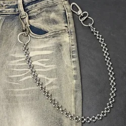 Copper Hook  Round Bead Pants Chain Dark Punk Style luxurious One's Waist Retro Accessories y2k Silvery Stainless Steel KeyChain