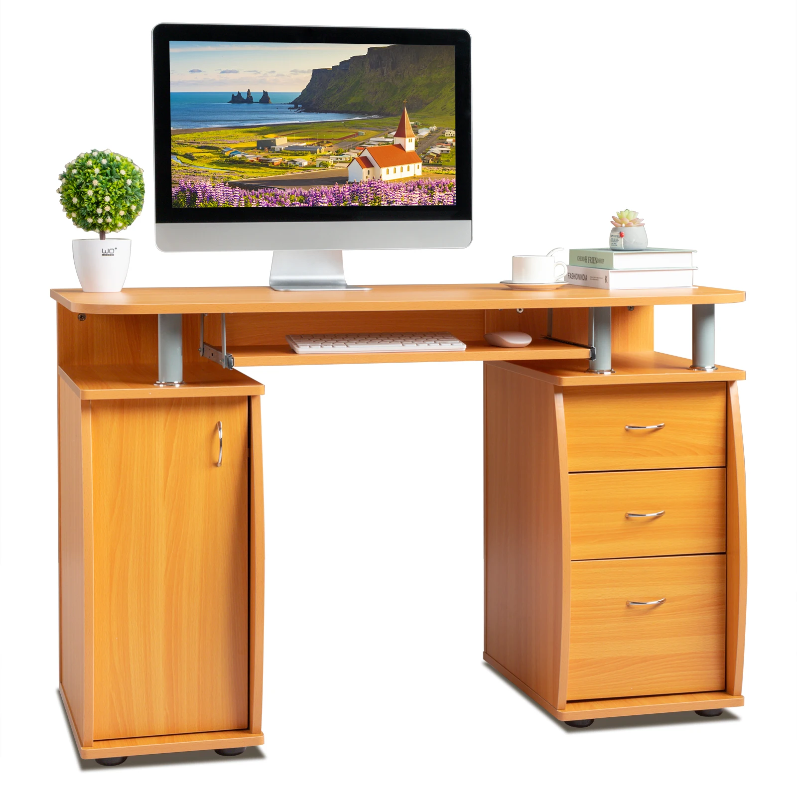 

115* 55*74cm 15mm MDF Portable 1pc Door with 3pcs Drawers Computer Desk (A Box) Wood Color