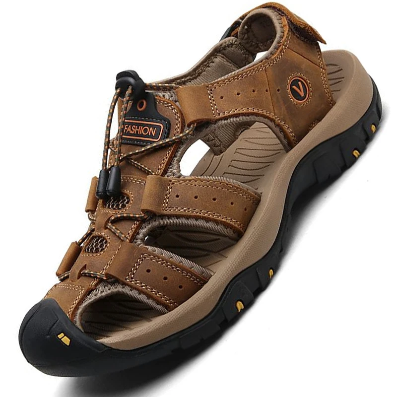 2023 Echt Leer Mannen Schoenen Zomer Nieuwe Grote Maat Man Sandalen Mannelijke Sandalen Mode Schoeisel Comfortabele Slippers Strand Schoenen