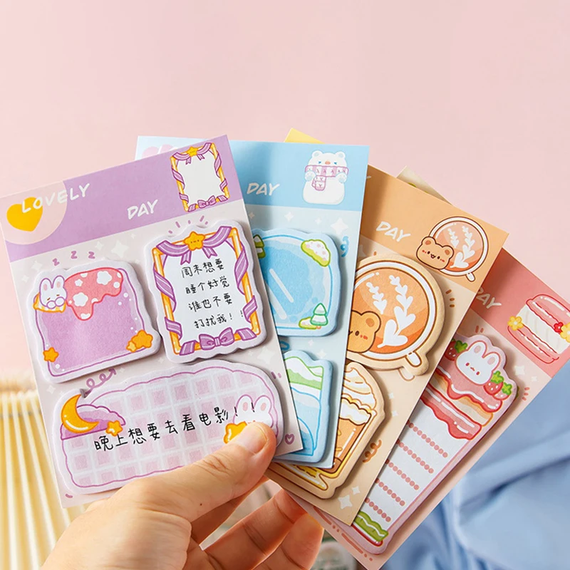 60Pcs/book Office Stationery Supply Journal Planner Kawaii Cartoon Rabbit Bear Sticky Notes Memo Pad Cute Message N Times Sticky