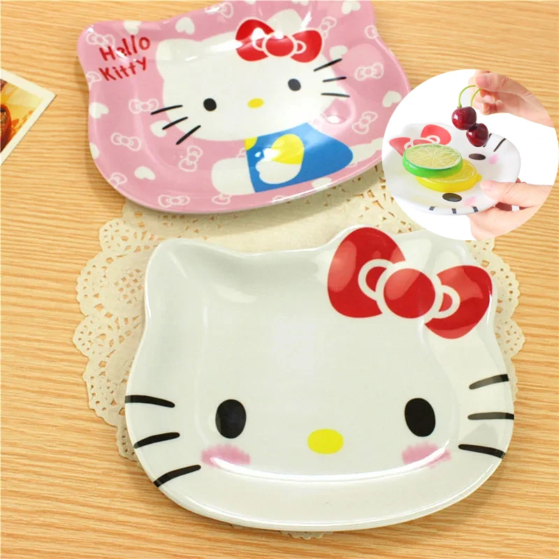 

Hellos Kittys Plastics Tableware Cartoon Children Dinner Plate Kawaii Saucer Tableware Cute Fruit Plates Snacks Tray Gifts