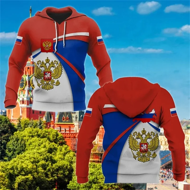 Russia National Emblem Camo 3D Print Graphic Sweatshirts Russian Camouflage Hoodies For Men Casual Sports Pullovers Tracksuit