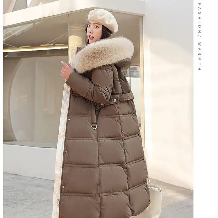 

Winter Fashionable Cotton Coat, Women's Long Slim-fitting Hooded Fur Collar Windproof Thickened Warm Jacket
