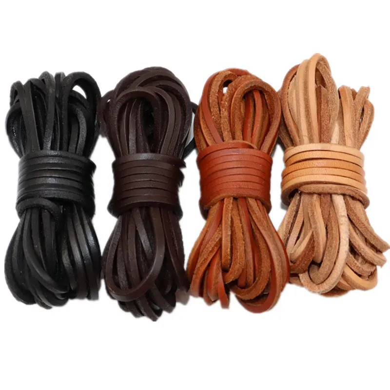 

5m 3mm Width Genuine Leather Cord Flat Strand Cow Leather Rope Necklace Bracelets Jewelry DIY Handmade Crafts Accessories