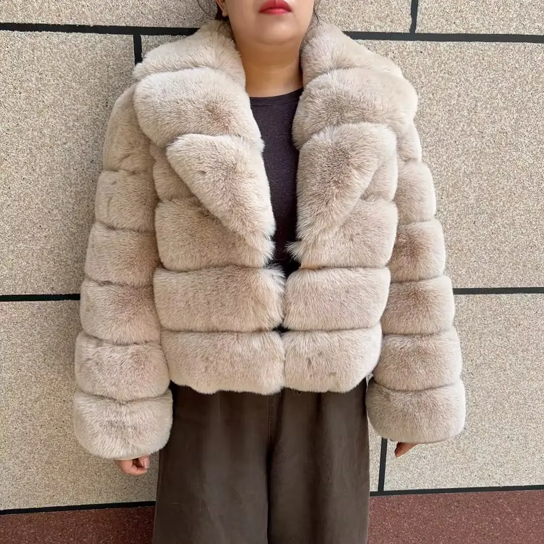 New Women's Faux Fur Coat Large Collar Trendy Fur Cutting Thick Faux Fur jacket Winter Short Women Fake fur Coat fluffy