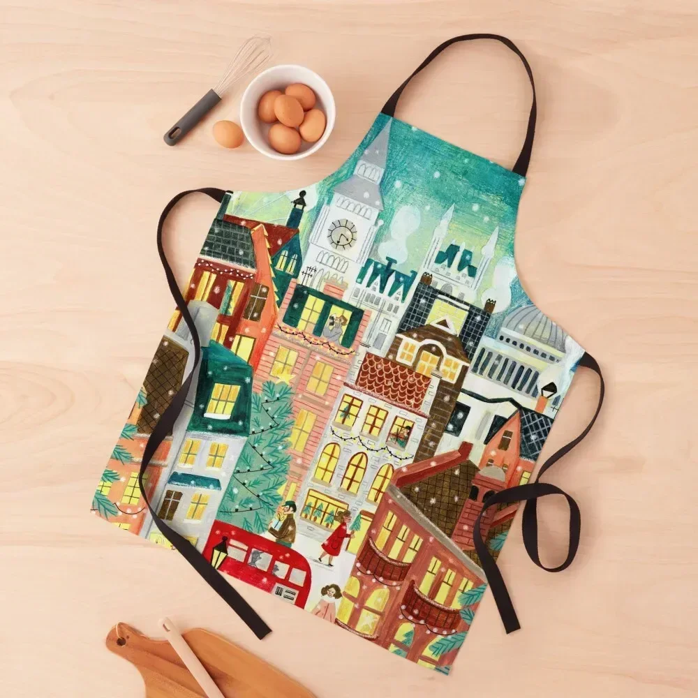 London city in the snow Apron For Hairdresser For Home Accessories Apron