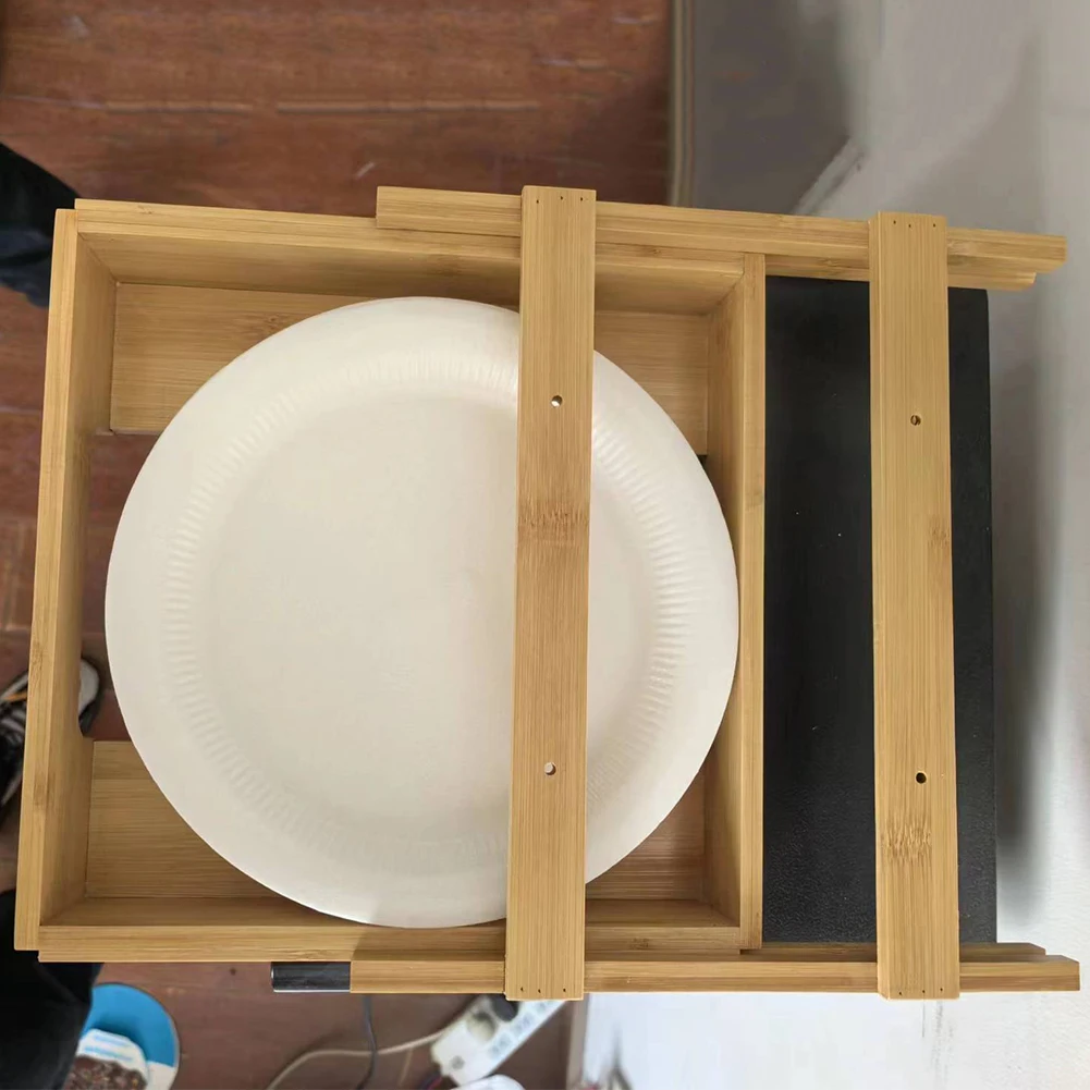 10-Inch Bamboo Paper Plates Dipensers Countertop Paper Plate Holder Disposable Paper Tray Dispenser for Kitchen Counter