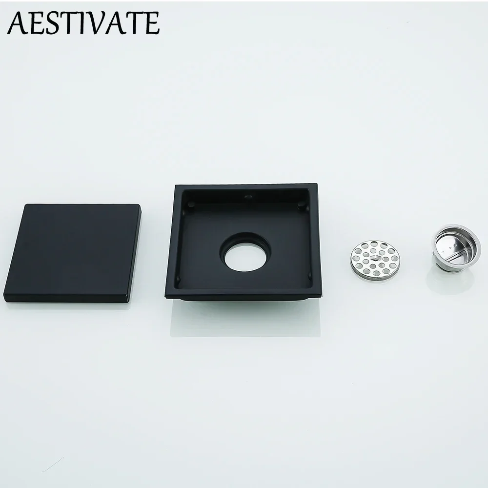 Super textured Black 304 Stainless Steel Square Floor Drain Bathroom Floor Anti-odor& Hair Filter Accessories Garbage disposal