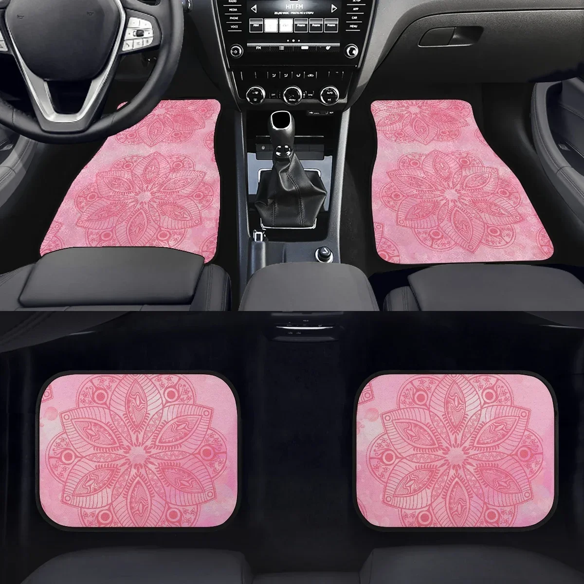 Car Floor Mats Milk Pink Mandala Flower Design Anti-Slip Carpet Set Universal Auto Carpet Covers Unisex Car Accessories New 2023