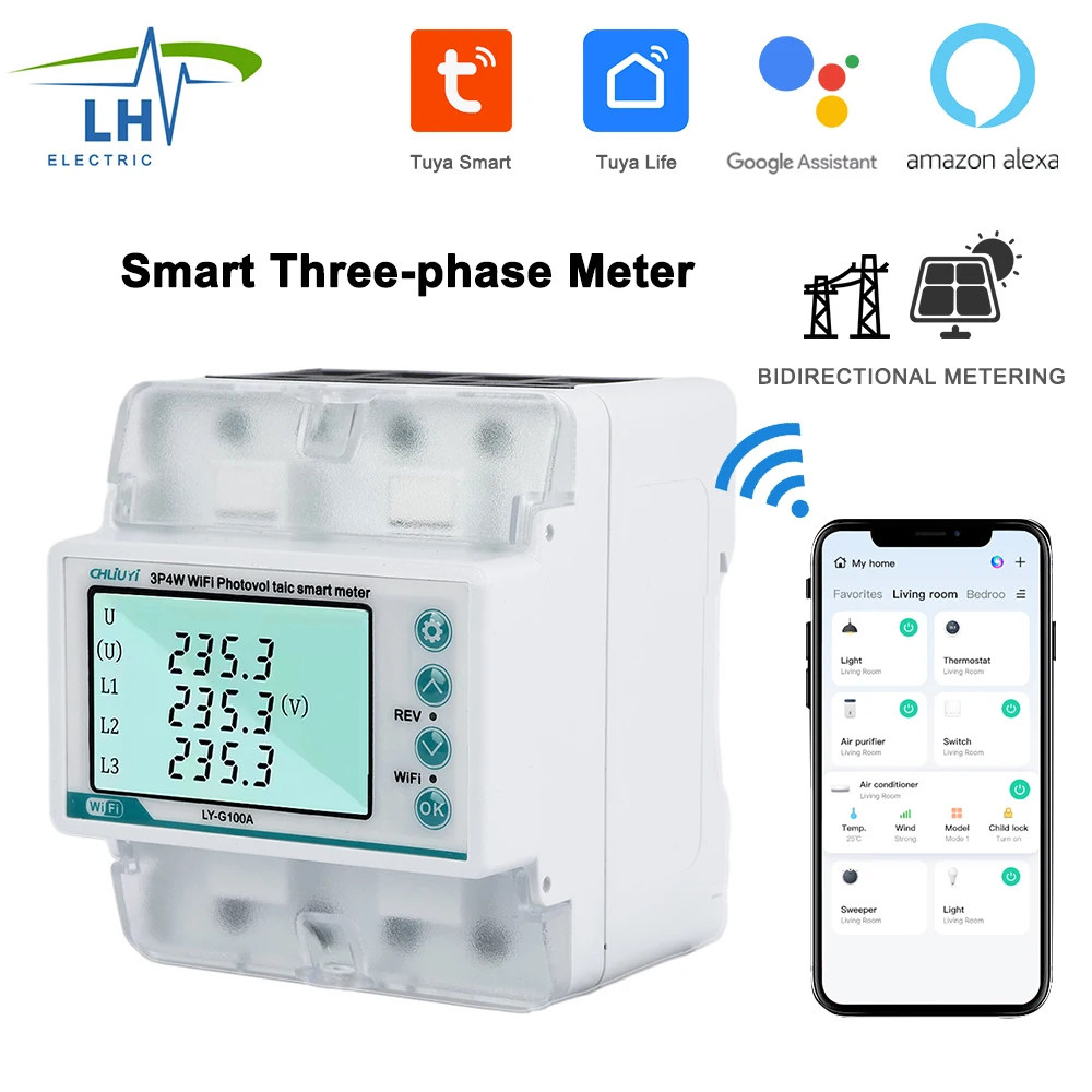 4P Tuya WiFi 3*220/380V 5(100) inteligentna trójfazowa szyna Din kompaktowy licznik energii inteligentna osłona zamykająca do użytku domowego