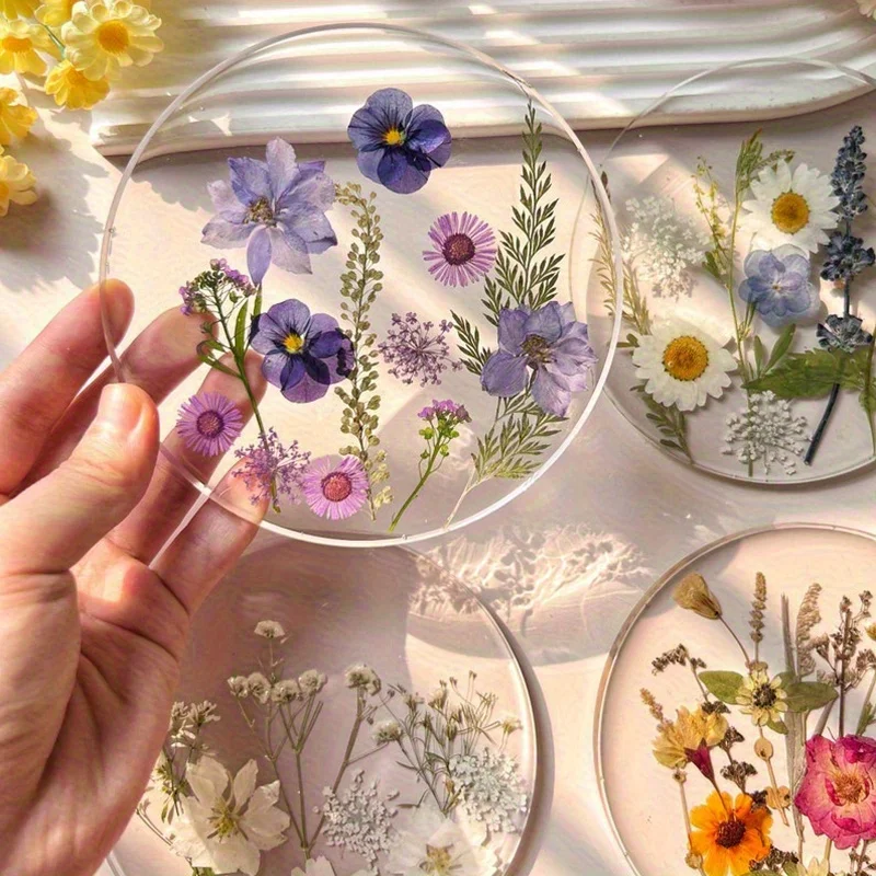 1/8pc 2D Flat Acrylic Coaster Colorful Printed for Wedding Birthday Mother's Day Gift Table Decor Wildflower Pattern Vase Holder