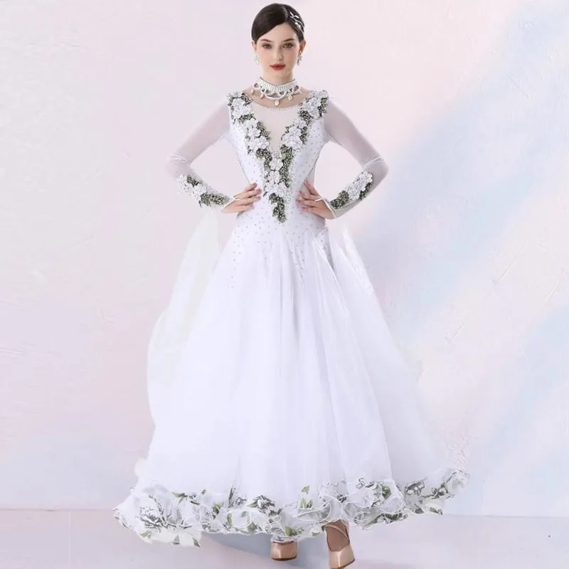 White Ballroom Dance Competition Dresses Standard Women\'s Performance Clothes  High End Party Waltz Modern Stage Wear Costume