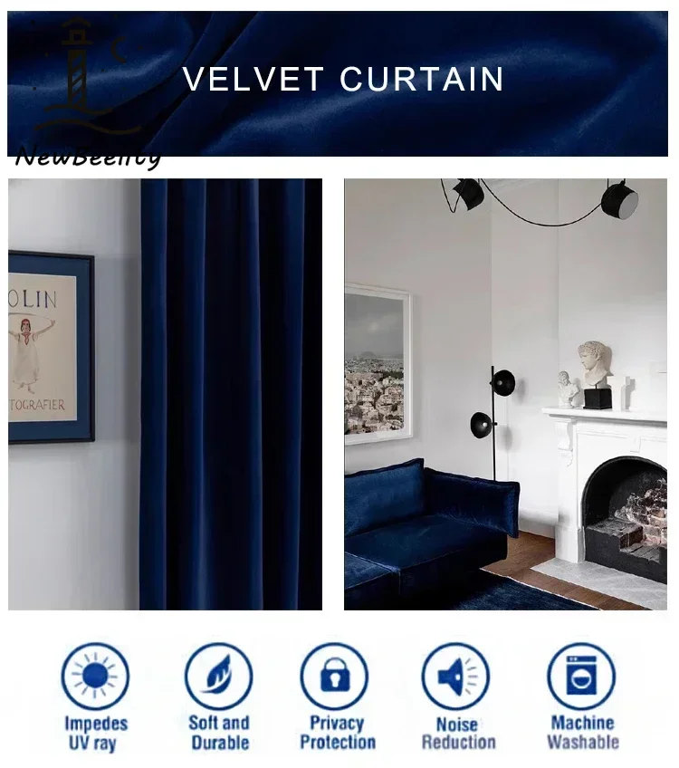 Velvet Curtains Royal Blue Thick solid for dinning Living room Bedroom Villa  Window decor door Blackout Cortinas Divider Cloth