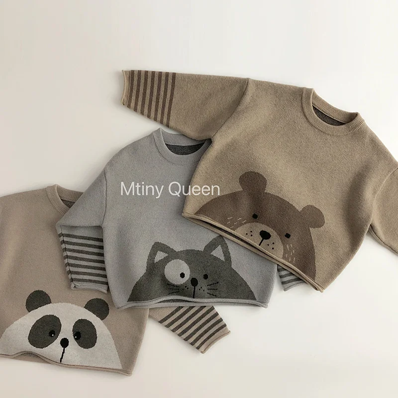 Boys Woolen Sweater Crochet Cotton Windbreak 2024 Bear Thicken Autumn Winter Christmas Gift Warm Children\'s Clothing