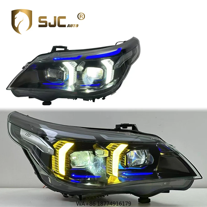 

Автозапчасти для фар E60 2003-2010, обновление в новый стиль, змеиный глаз, белый + желтый, передняя лампа в сборе, Plug and Play