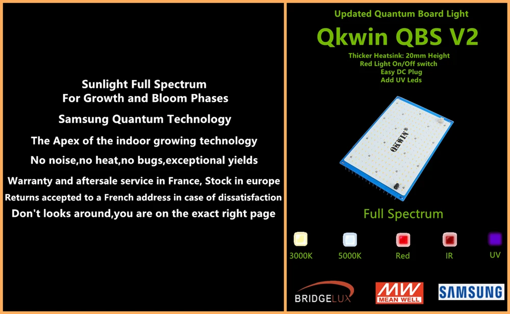 Quantum Board Grow Light 120W 240W Full Spectrum Lm301B 2.9Umol/J bead DIY with red light on/off switch