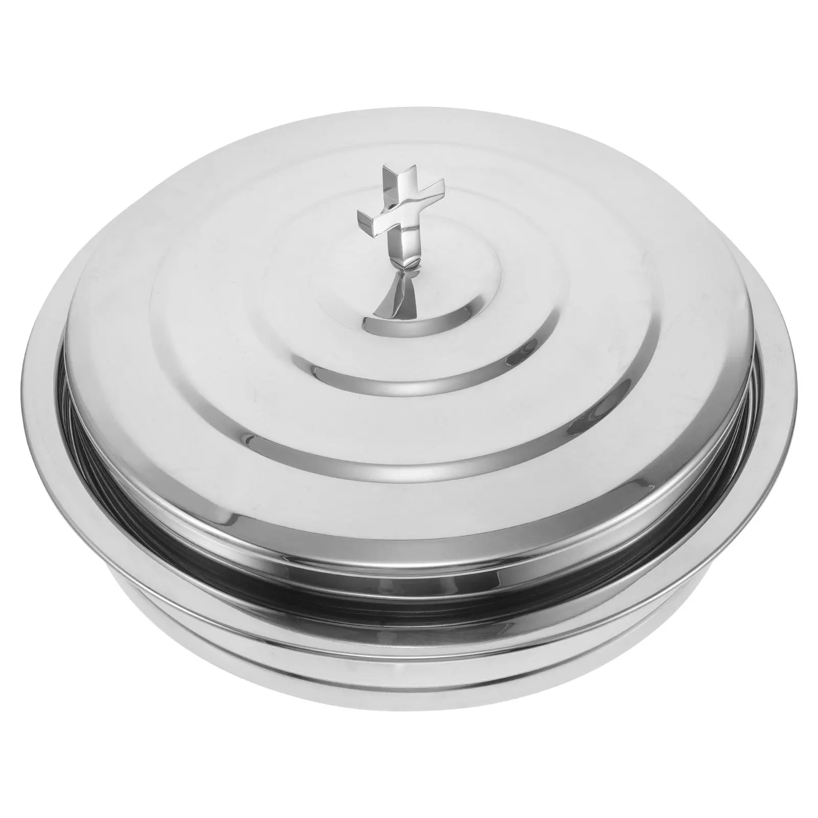 Communion Bread Plates Set Stainless Steel Stackable Round Serving Tray for Church Baptism Christmas Party Large Gatherings