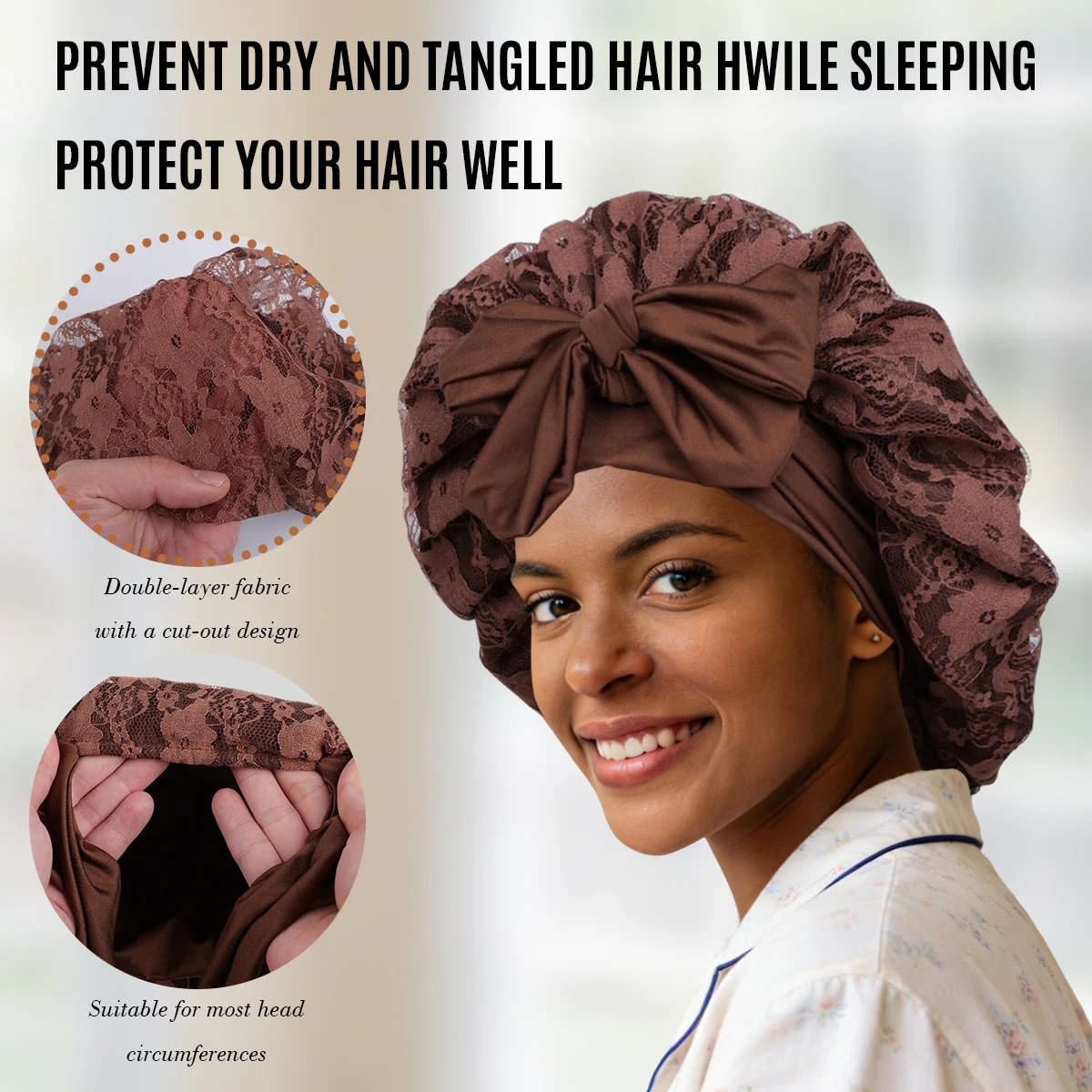 Luxury Women's Lace Sleep Cap with Elastic Band for Curly Or Straight Hair Comfortable Elegant Hair Accessory for Protection