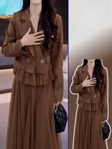 

Модный ретро-костюм больших размеров: пиджак и юбка, комплект из двух предметов для женщин, элегантный весенний наряд