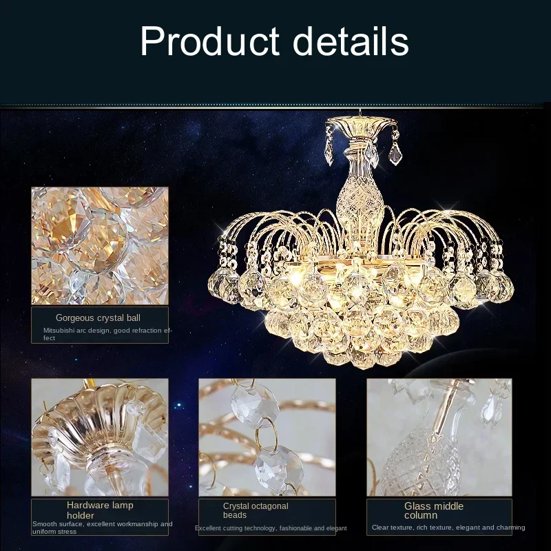 

Crystal Chandelier Ceiling Lamp Hardwear Frame Glass with E14 Bulb Holder Romance Fixture for Dining Room Bedroom Restaurant