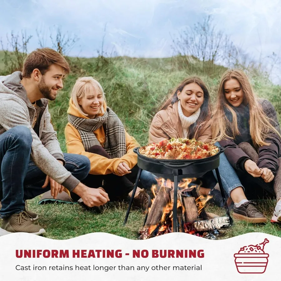 وعاء فرن هولندي مع غطاء سيتون 18 كوارت (17 لتر) - فرن هولندي للتخييم - طقم أواني طهي من الحديد الزهر - حديد كازان أوزبكي - Premium C