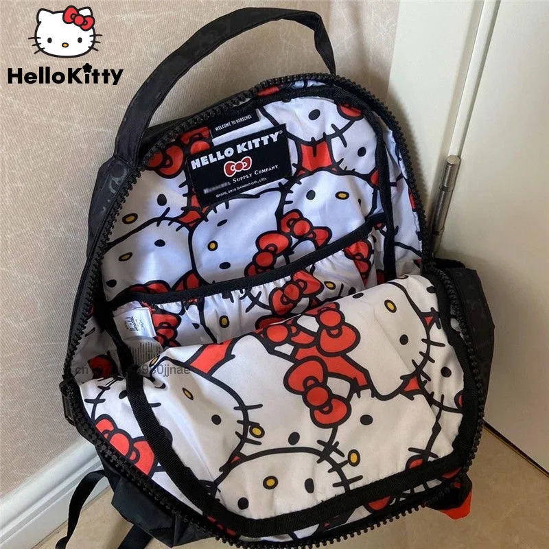 Mochila escolar Sanrio Hello Kitty para mulheres, bolsa de ombro Kawaii com zíper, estampa casual, moda coreana, Y2k