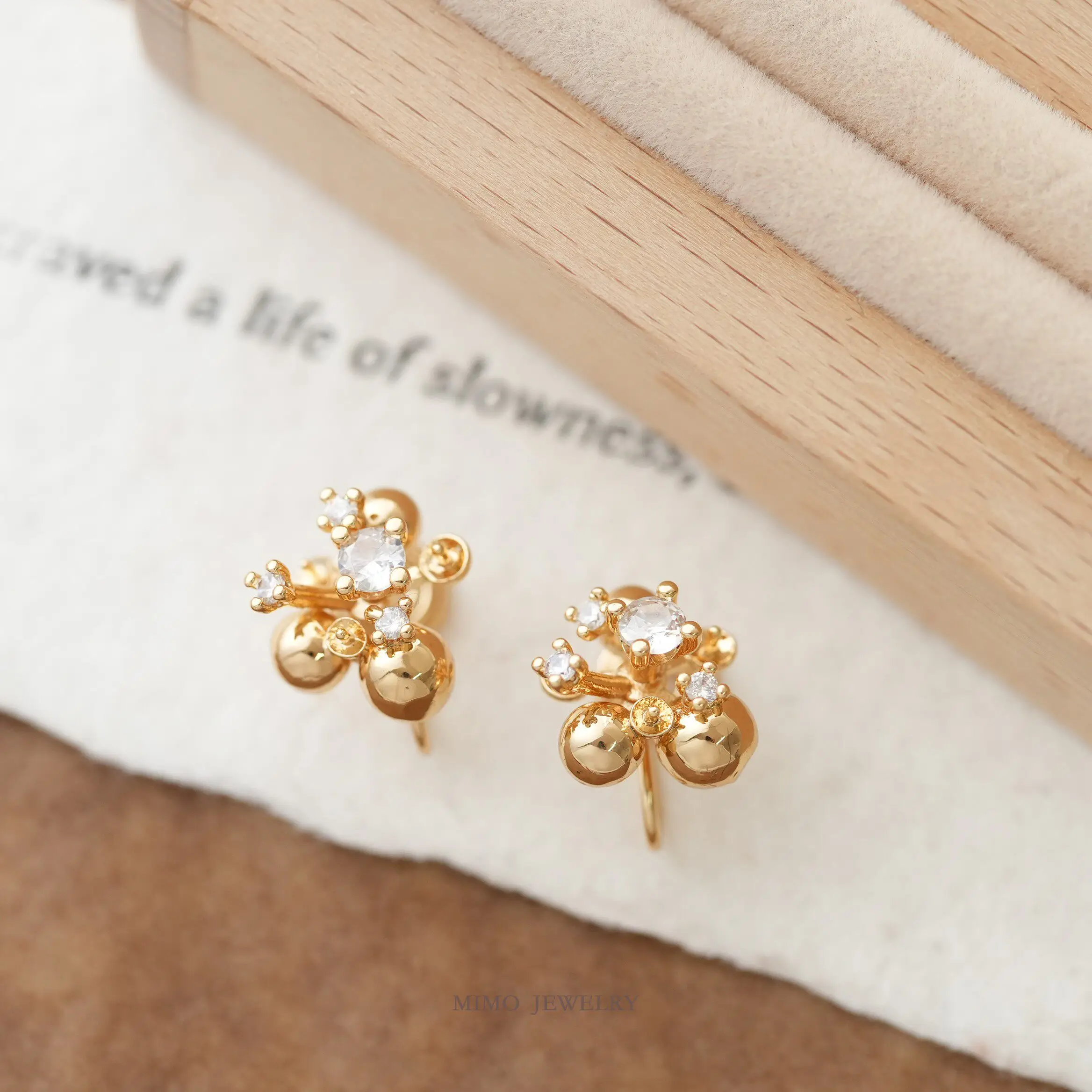 Copper Plated Gold Sparkling Zircon Gold Ball Hollow Support Bead Earring DIY Earrings Making Supplies Jewelry Accessories