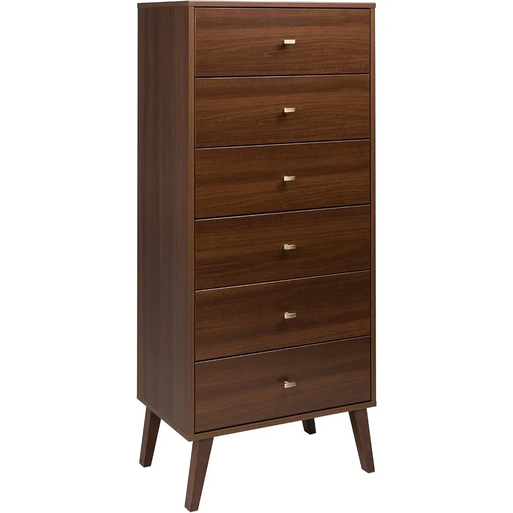 Komoda z 6 szufladami w stylu Mid-Century Modern firmy Prepac Milo, wysoka i wąska komoda do sypialni w stylu retro, meble do przechowywania bielizny, 18 cali