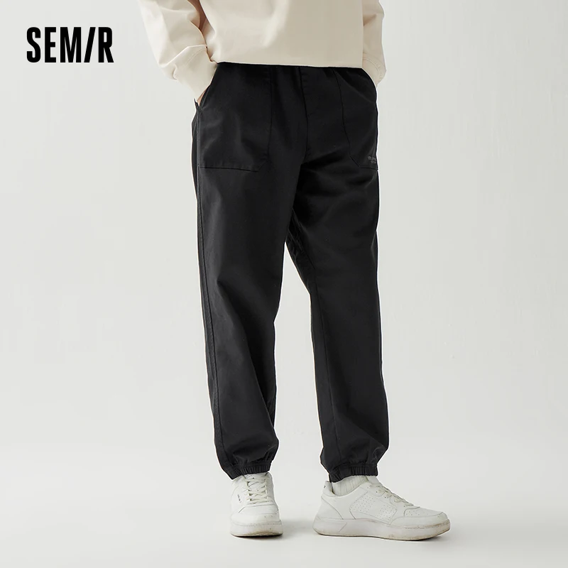 

Semir Casual Pants Men Autumn Fashion Letter Embroidered Long Pants Loose Elastic Waist Brushed Washed Jogger Pants