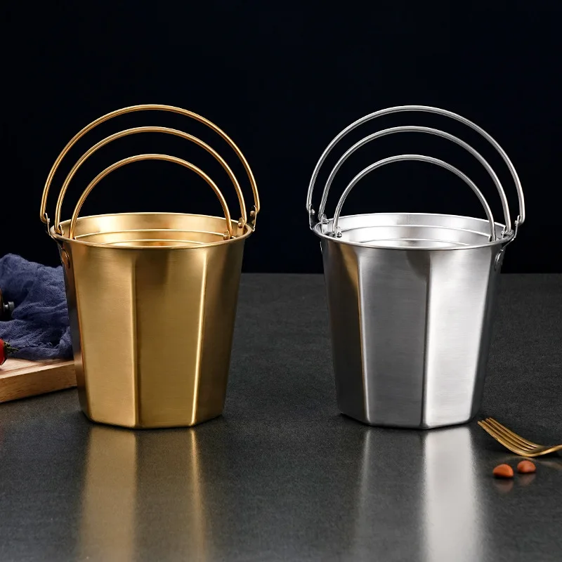Edelstahl-Eiskübel für Bar und Party, Goldener Bier-Eimer, Champagner-Kühlbehälter, Snack- und Hähnchen-Eimer