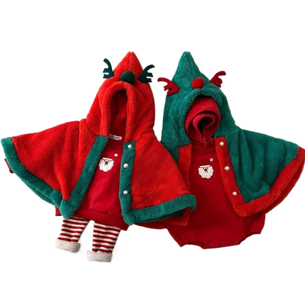 Baby Cloak Christmas Cute Warm Plush Infant Outerwear Autumn and Winter Hooded Newborn Jacket Thicken Children Clothing 아기 겨울옷