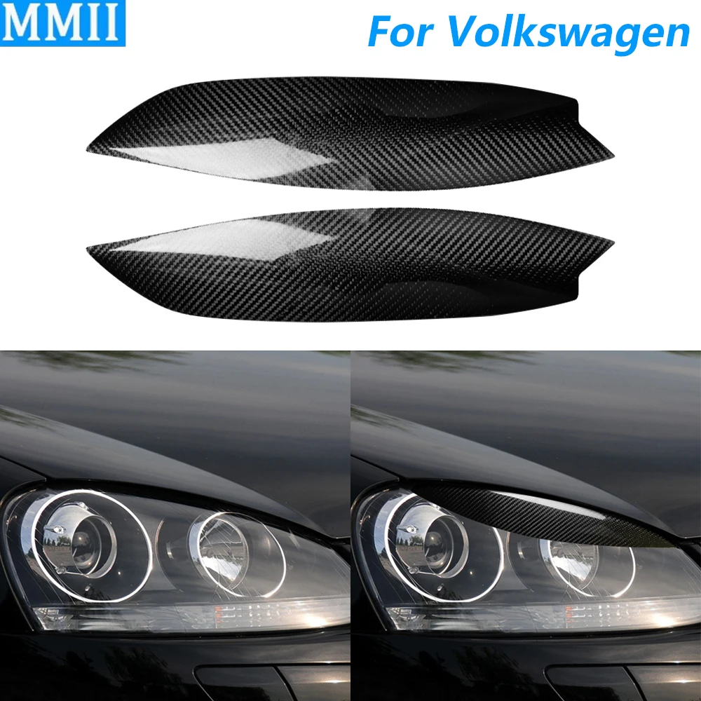 For Volkswagen Golf 5 Jetta R32 MK5 Sagitar 2006-2011 Real Dry Carbon Fiber Front Headlight Eyelid Eyebrow Cover Car Accessories