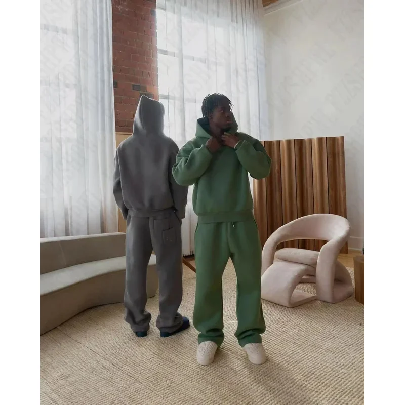 ❤ ❤ 2025 미국 패션 솔리드 컬러 플리스 오버사이즈 스웨트셔츠 남성 투피스 Y2K 하라주쿠 힙합 고딕 조커 슬랙스 신상 ★ ☆