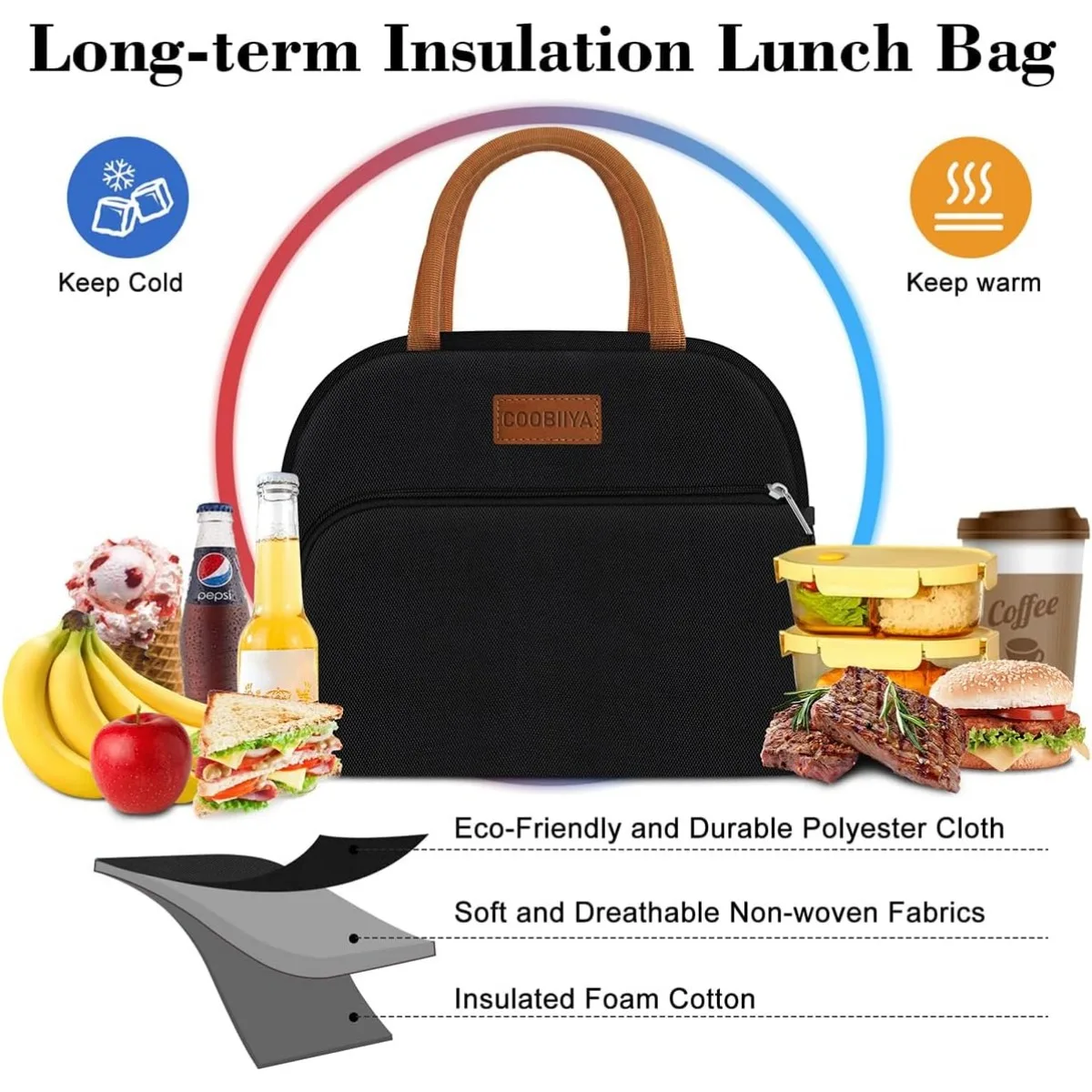 Lunch Bag Lunch Box for Women Adult Men, Leakproof Large Capacity Reusable Insulated Cooler Bag for Work/Office/Picnic/Travel