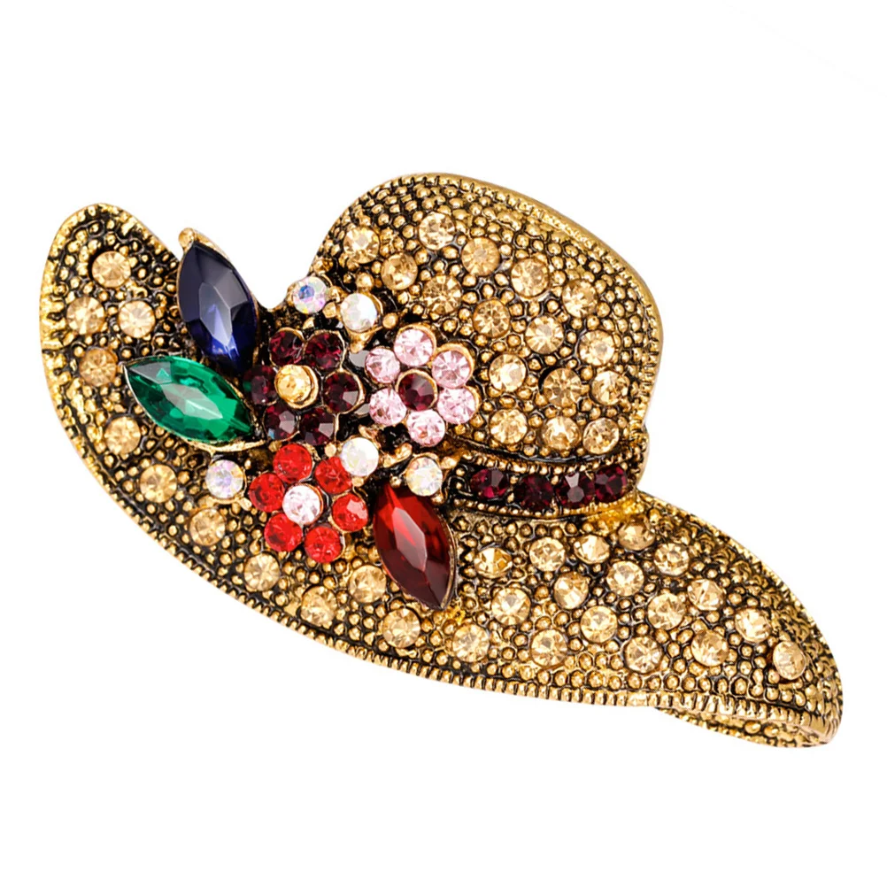 حجر الراين بروش قبعة على شكل دبوس خمر تصميم ملون الحدث الزفاف المشاركة دبابيس للنساء مجوهرات للنساء #3