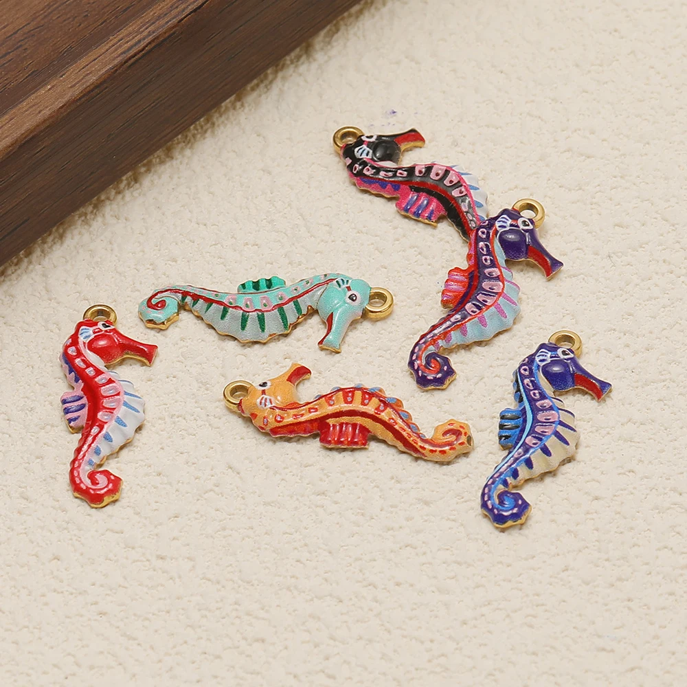 4 Stück Edelstahl-Emaille-Seepferdchen-Anhänger für DIY-Schmuckherstellung, Mädchen-Halsketten, Kinder-Armbänder, Ohrringe – Detail 5