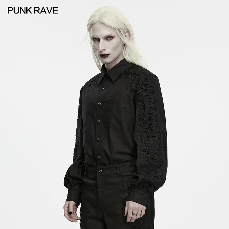 PUNK RAVE Men's Wasteland Carved Loose Fit Shirt Everyday Wearability Workwear Vintage Floral Pattern Lantern Sleeves Party Tops