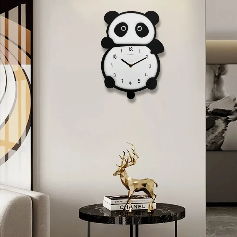 Panda Swinging Wall Clock Children's Room Cute Cartoon Swinging Decoration Silent Wall Clock