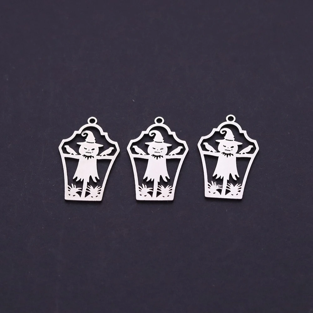 3pcs Stainless Steel Hollow Scarecrow Frame  Charms Pendant for Jewelry Making Keychain Halloween Gothic Necklace Accessories