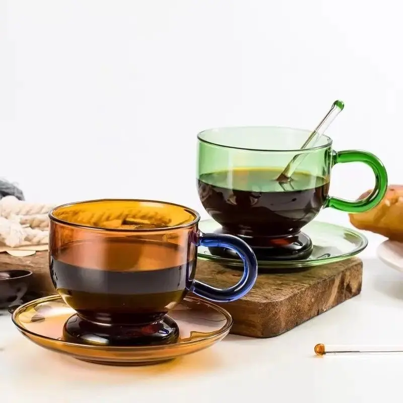 Retro Amber-Green Glass Mug with Heat-Safe Handle, Unique Mug for Pour-Over Coffee Lovers, Rare Find for Minimalist Homes