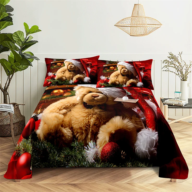 

Christmas Decorations Queen Sheet Set Santa Claus Bedding Set Bed Sheets and Pillowcases Kid's Bedding Flat Sheet Bed Sheet Set