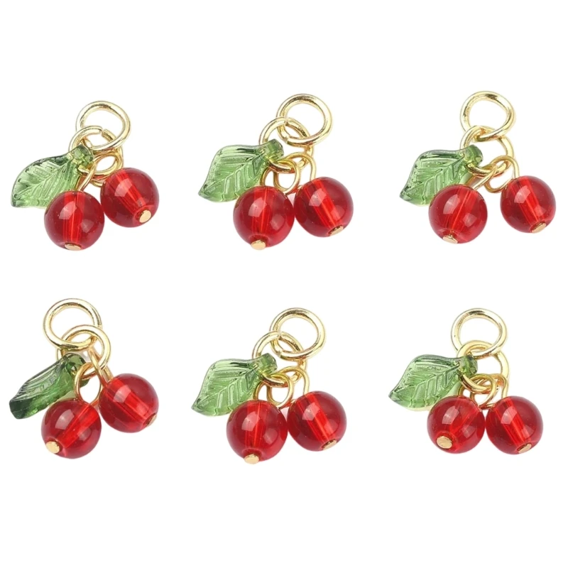 6 Pack Jewelry Embellishments Jewelry Part Cherry Decorative Charm for Bracelet A0KD