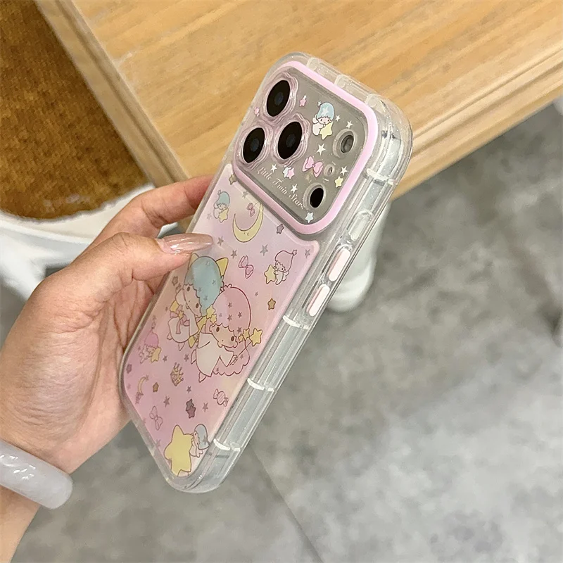 Kawaii Little Twin Stars Print Clear Phone Case For iPhone 17 16 15 Pro Max Korea Fashion Cute Cartoon Protective Cover New 2026