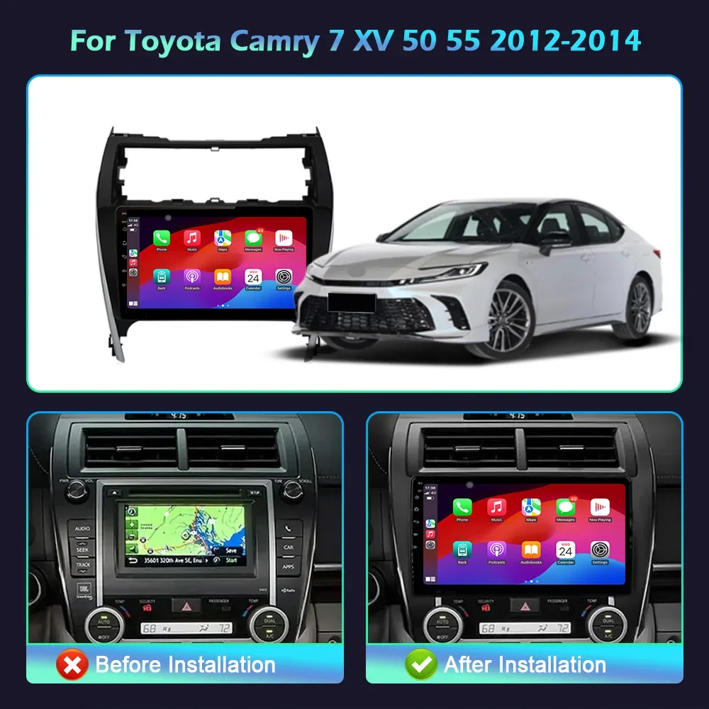 Android14 Car Radio Multimedia Navigation Wireless Carplay Stereo Head Unit Screen For Toyota Camry 7 XV 50 55 2012 - 2014